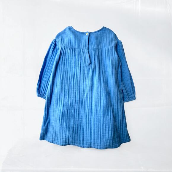 H&M Muslin Textured Dress Ruffled Front, Size 104/ 4T, Blue - Picture 2 of 8